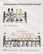 SONGMICS Expandable Shoe Rack, 1 Tier Shoe Rack Shelf, Adjustable Shoe Organizer Storage for 10 Pairs of Shoes, Metal Free Standing Shoe Racks for Closet, Front Door Entryway, Easy Assembly, Ink Black - size: 1 Tier (9.8"H)