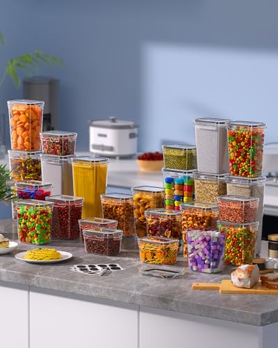 Airtight Food Storage Containers with Lids, 15 PCS Kitchen and Pantry Organization Canisters, BPA-Free, PVC-Free, Food-grade Plastic Leak-proof Jars for Cereal, Flour, Sugar, Extra 24 Labels & Marker - color: 15 Piece
