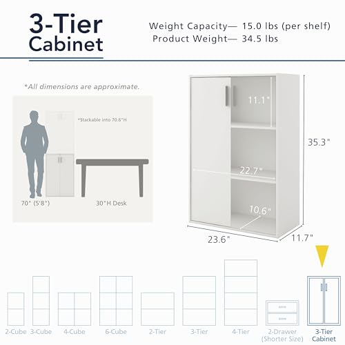 Homes: Inside + Out Apexa 3-Tier Stackable Wood Bookcase with Doors, Cube Storage Organizer Shelves, Small Food Pantry Cabinet, Dorm Teen Room Decor & Bedroom, Home Office, Kitchen, Light Blue - color: Light Blue, size: 3-Tier