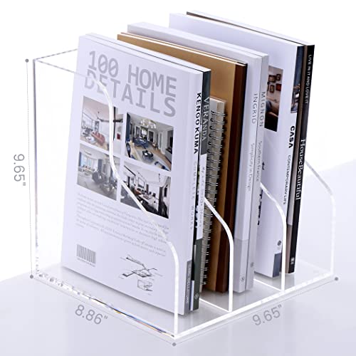 HeZone Desk File Organizer, Acrylic Magazine File Holder with 3 Vertical Compartments Rack File Sorter for Office Home Classroom Desk Organization, Clear… - style: 3 slots-A4