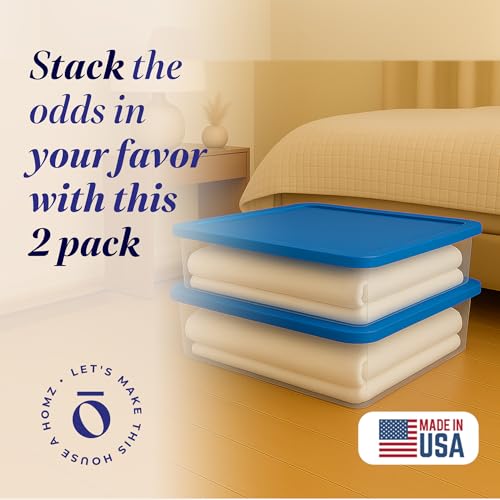 HOMZ 2-Pack Snaplock, Small Clear Plastic Storage Organizer Bins with Lids, 28 Quart, Blue - Stackable Container Boxes for Bedroom, Bathroom, Garage, and Office Organization - color: Blue Lid, size: 28 QT (2 Pack)
