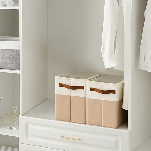 Varhomax Shoe Organizer Box 2 Pack for Closet,Small Fabric Shoe Storage Bin with Adjustable Dividers & Clear Cover, Saving Space Sneakers & Sandals Containers for Entryway, Cubby - color: Brown-Small 2 Pack