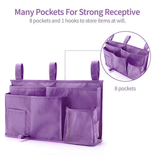Bseash Bunk Bed Organizer, Bedside Caddy Hanging Bed Organizer Storage Bag 8 Pockets, for College Dorm Rooms Bed, Hospital Bed, Baby Bed Rails, 600D Oxford Cloth (Purple) - color: Purple, size: Large