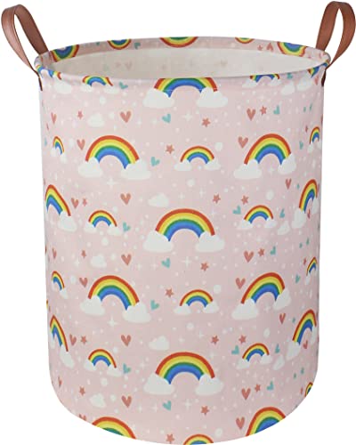 NTAOHAMPER Pink Rainbow Laundry Hamper,Baby Nursery Hamper,Kids Toy Storage Basket for Girls Bedroom,Gift Basket,Room Decor(Rainbow) - color: Rainbow