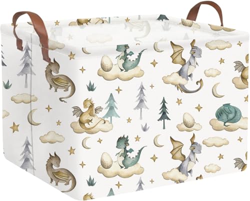 Rectangular Dinosaur Baskets,Watercolor cute dragon fairy tale kids nursery basket,Cloud moon star dragon egg laundry basket for kid,Toys Box,Dinosaur Room Decor(Cute dinosaur) - color: Cute dinosaur