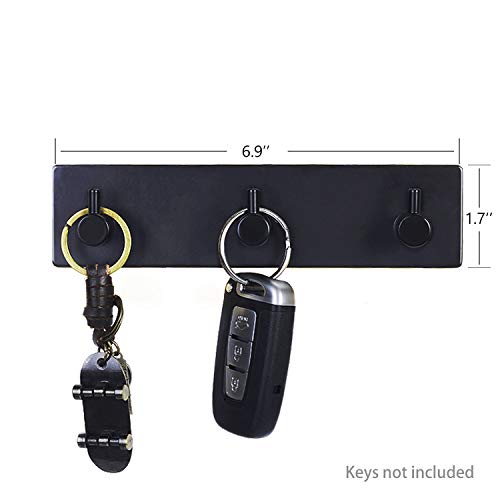 Key Holder (3 Hooks) - Sturdy Self Adhesive Stainless Steel, Matte Black, Wall Mount, Damage Free, Extra Thick, for Keys and Masks, Entryway, Hallway - color: Matte Black
