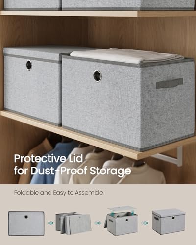 SONGMICS Storage Bins with Lids, 3 Pack Stackable Fabric Storage Boxes, Odorless PP Sheets, Foldable Cube Baskets Organizers with Handles, 16.9 x 11.8 x 11.8 Inches, Dove Gray URFB545GD01 - color: Dove Gray, size: 16.9"L x 11.8"W x 11.8"H