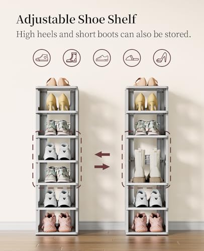 HAIXIN 10 Tier Narrow Shoe Rack, Shoe Rack for Closet, Small Shoe Rack Organizer for Front Door Entrance, Compact Stackable Shoe Storage Shelves Space Saving - Grey - color: Grey, size: 10 Tier