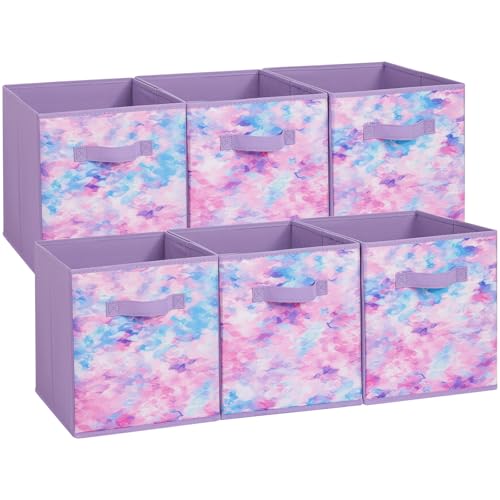 Stero Fabric Storage Cubes, 6 Pack Foldable Storage Bins Baskets with Handle, 11 Inch Box for Shelves, Closet, Organizer, Tie-dye Purple - color: Tie-dye Purple, size: 11"-6 Pack