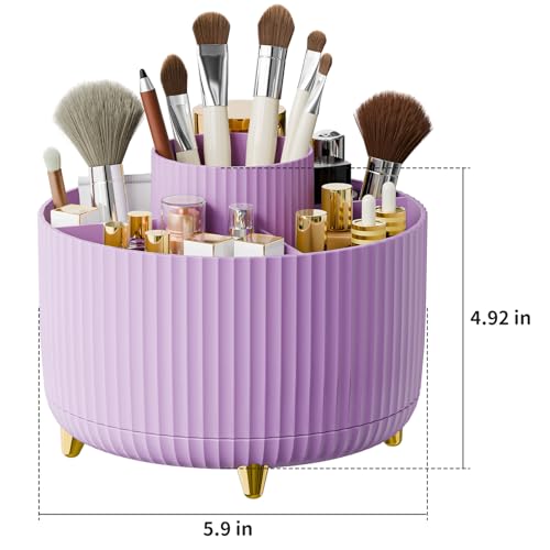 fanado 360° Rotate Makeup Brush Holder Organizer, Makeup Organizers Countertop, Makeup organization and Skincare Storage for Vanity, Desktop, Bathroom (Purple) - color: Purple