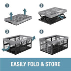 CleverMade Collapsible Utility Crate, Stone, 1PK - 32L (8 Gal) Collapsible Storage Bins, Holds 40lbs Per Bin - Plastic Stackable Grated Wall Utility Containers, CleverCrates Baskets