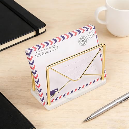Modern Mail Holder for Home Office, Metal Letter Organizer Sorter for Desk, Cutout Mail Envelope Design, Bill Filling Paper Document Rack, Envelope Storage Rack with Marble Base (Gold) - color: Gold