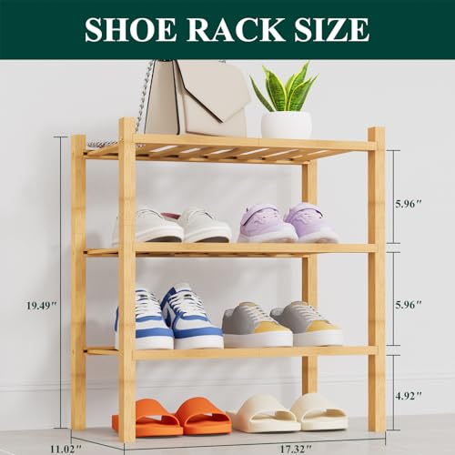 Smiry Shoe Rack, 3 Tier Thick Small Bamboo Shoe Organizer, Stackable Free Standing Wooden Shoe Storage Shelf for Closet, Entryway, Front Door Entrance, Natural - color: Natural, size: 17.32" Wide - 3 Tier - Thicker