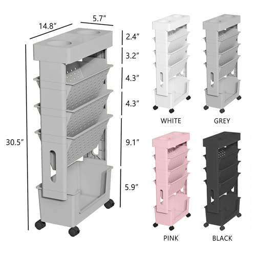 5-Tier Mobile Bookshelf, Rolling Bookcase Book Storage Rack, Movable File Folder Organizer Cart with Wheels for Home Study Office Living Room Classroom, Gray - color: Grey, size: 5-Tier