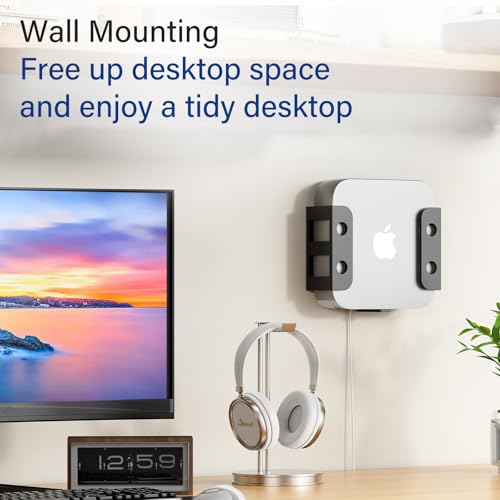 BYMECOST Under Desk Laptop Storage Mount, Metal Under Desk Device Holder, for Devices Up to 2.1" Thick, MacBook, Mini, Keyboard, Router, with Anti-Scratch Silicone (Black) - color: Black, size: 2.1" without hook
