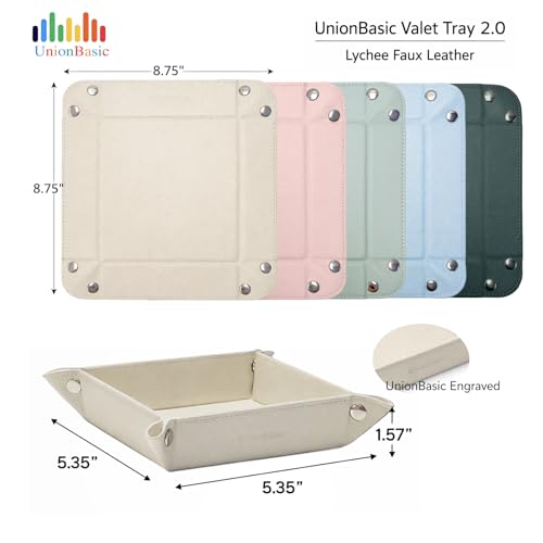 UnionBasic Small Jewelry Tray for Rings Watches Earrings, Entryway Catchall Caddy for Coins Keys Change, Nightstand Bedside Valet Holder, Trays for Electronic Gadgets, Lychee Pale Blue - color: Lychee Pale Blue, size: 5.4" x 5.4" x 1.6"