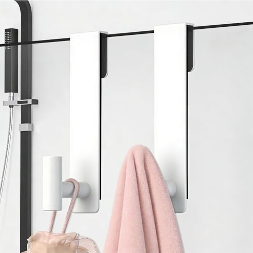 HUFEEOH 2-Pack Over The Door Hooks, Stainless Steel Door Hanger for Towels & Coats, Bathroom Towel Rack Coat Rack, Tool-Free Hooks for Hanging (White, Fits 3/8" Thick Door - T Shape 2 Pack) - color: White, size: Fits 3/8" Thick Door - "T" Shape 2 Pack