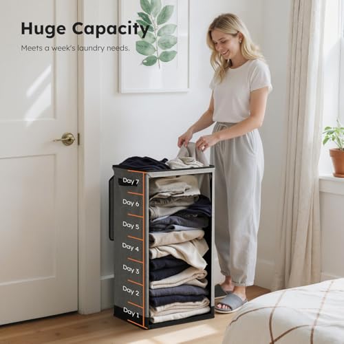 SOLEDI Laundry Hamper with Lid 100L Large & Tall Collapsible Laundry Basket, Clothes Hamper with Bag Removable Easy to Carry, Dirty Hampers for Bedroom, Bathroom, Dorm, College, Grey - color: Grey, size: 100L