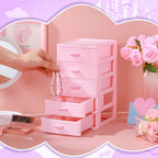 Threehoney Pink Plastic Storage Drawers Desktop Storage Box Mini Drawer Organizer Necklace Jewelry Storage Case Cute Plastic Dresser for Girls Bathroom, Dorm, Desk, Home, 5 Layers