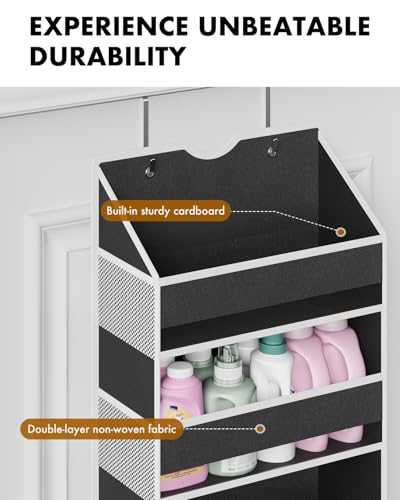 Over The Door Organizer Hanging - 6 Shelf Over Door Organizer with 6 Clear Front & 12 Side Pockets - 50LB Load Behind Storage for Closet Bedroom Bathroom Nursery Baby Essentials(Black) - color: Black