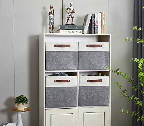 DECOMOMO Fabric Cube Storage Bins - Storage Baskets for Shelves, Cube Storage Organizer for Kallax and Cubbies (Grey & White, 13 inch Cube) - 4 Pack - color: Grey and White, size: Cube 13" /4pcs