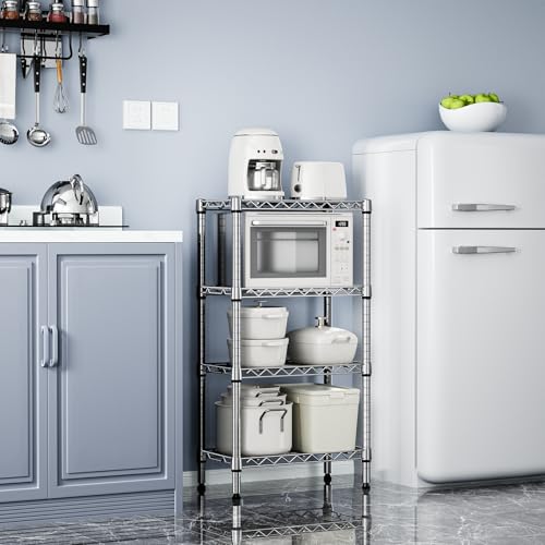 M MZG 1000 lbs 4 Tier Shelf Metal Storage Shelves Wire Rack Closet Organizers with PP Board for Garage Kitchen Bathroom Laundry Chrome 11.8" D x 21.7" W x 39.5" H - color: Chrome, size: 4 tier, 11.8" D x 21.7" W x 39.5" H