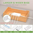 Pezin & Hulin Cell Phone Charging Station for Multi Devices, All in One Desktop Charger Organizer, with Power USB Charge Adapter and 6 Cables, Use As Power Strip Hidden Box -Natural Bamboo Color - color: Natural