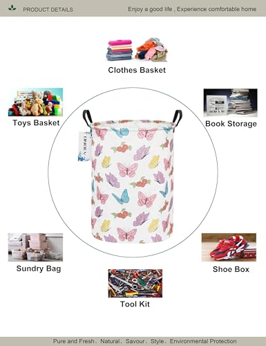 Round Waterproof Laundry Basket,Foldable Storage Basket,Laundry Hampers With Handle,Gift Basket,Suitable for Children's Room and Toy Storage (Butterfly) - color: Butterfly