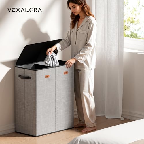 150L Double Laundry Hamper With Lid, Large Clothes Hampers with Removable Bag, Laundry Hamper 2 Section for Bathroom, Bedroom, Laundry Room, Dorm, Grey - color: Grey, size: 150L - 2 Section