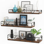 Amaoot Floating Shelves Set of 3, Home Wood Wall Shelf, Farmhouse Shelf for Bedroom, Wall Mounted Floating Shelf for Living Room, Bedroom, Bathroom, Kitchen, Office (Black) - color: Black