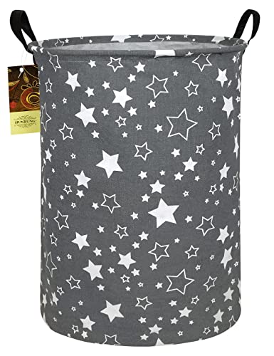 Laundry Hamper,Large Canvas Fabric Lightweight Storage Basket Toy Organizer Dirty Clothes Collapsible Waterproof for College Dorms, Children Bedroom,Bathroom（Round star） - color: Round star