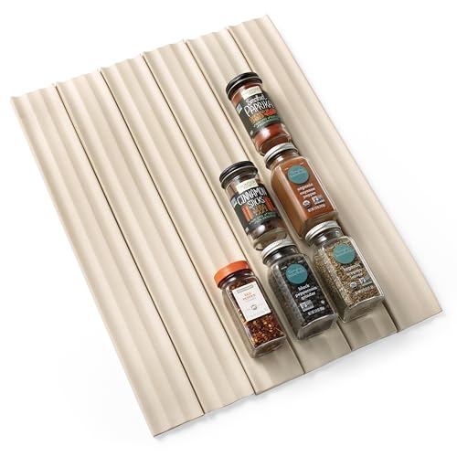 YouCopia SpiceLiner Adjustable Spice Drawer Liner, 10ft Roll, Sandstone, Seasoning and Spices Bottle Organizer Insert - color: Sandstone