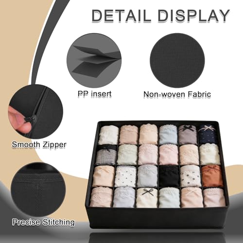 Sock Organizer Drawer Organizer,24 Compartment Foldable Storage,Closet Dividers for Underwear, Socks, Bras, Scarves, Ties, Black - color: Black