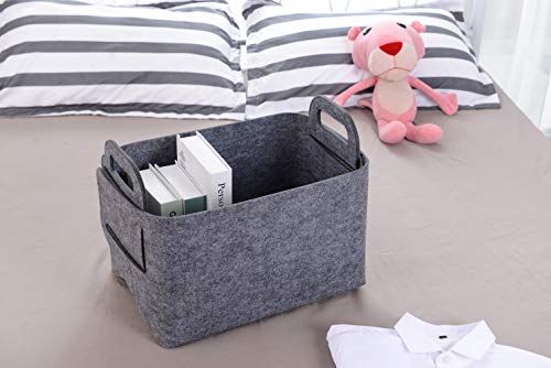 Minoisome Storage Basket Felt Storage Bin Collapsible& Convenient Box Organizer with Carry Handles for Office Bedroom Closet Babies Nursery Toys Laundry (Gray, 15.7inch（L）×11inch（W）×10inch（H）) - color: Grey, size: 15.7inch（L）×11inch（W）×10inch（H）
