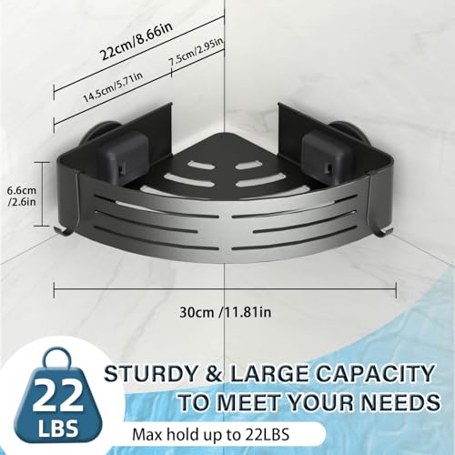 Onemake Corner Shower Caddy Suction Cup, Aluminum Wall Mounted Organizer Shelves Storage Rack with Towel Bar for Small Bathroom Grey - style: 1 Tier-Gray-Triangle Caddy