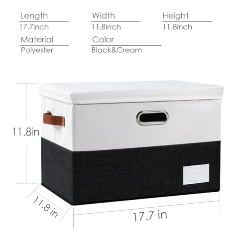 PRANDOM Foldable Storage Bins with Lids [3-Pack] Fabric Collapsible Storage Boxes Baskets Cubes Containers with Handles for Closet Living Room Bedroom (Black & White 17.7x11.8x11.8'') - color: Black & White, size: L(3-Pack)