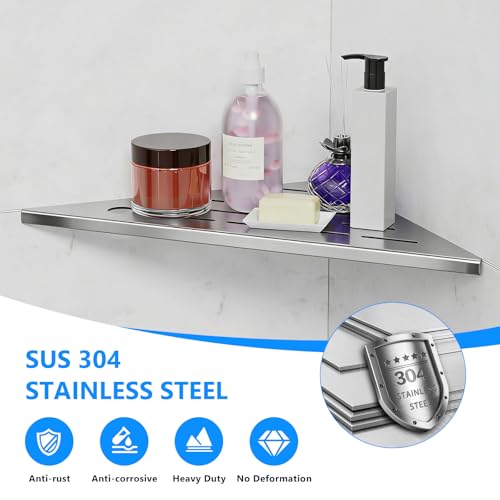 Shower Shelves, Corner Shower Shelf, 304 Stainless Steel Shower Caddy with Razor Hole, Shower Shelf for Inside Shower, Modern Sturdy Shelves for Tile Walls, Bathroom Shelves (Silver) - color: Silver