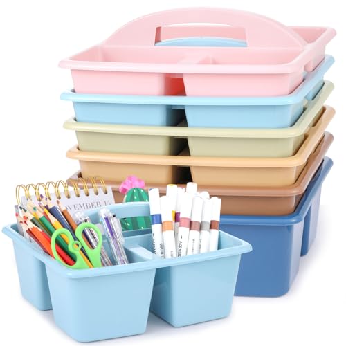gisgfim 6 Pack Classroom Caddy with Handle Plastic Storage Caddy Organizer with 3 Compartments Desk Caddies Holder Portable Storage Bin for Pencil, Crayon, Marker, Home, Office, School Supply(Retro) - color: Retro