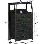 Furnulem Tall 4 Drawers Dresser, Vertical Storage Tower Black Dresser for Bedroom, Hallway, Entryway, Nursery, Closet Organizer, Nightstand Bedside Table Furniture, Sturdy Steel Frame, Wood Top - color: Black Oak, style: 4 Drawers