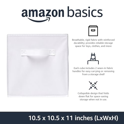 Amazon Basics Collapsible Fabric Storage Cubes Organizer with Handles, Sturdy Storage Bins, White, 10.5-x-10.5-x-11-inch, 6-Pack - color: White, size: 10.5"x10.5"x11"