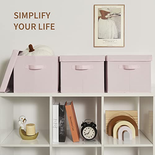 GRANNY SAYS Storage Bins Fabric, Large Storage Bins with Lids, Collapsible Storage Box Closet Shelf, Decorative Storage Baskets for Organizing Bedroom Dorm Nursery, Pink, 3-Pack - color: Pink, size: Large