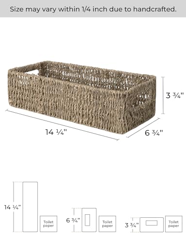 StorageWorks Seagrass Baskets with Built-in Handles, Bathroom Decor Box for Toilet Tank Top, 14 ¼"L x 6 ½"W x 3 ¾"H - color: Natural (Seagrass)