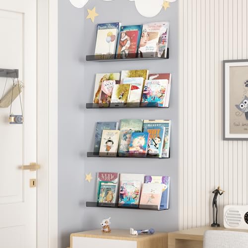 upsimples Acrylic Shelves for Wall Decor, 15" Display Shelf Perfume Organizer for Bathroom, Bedroom, Living Room, Floating Bookshelves for Kids, Clear Black, 4 Pack - color: Clear Black