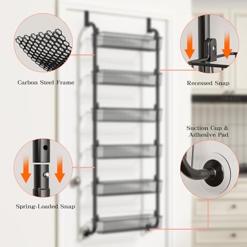 MIAOLI Over the Door Pantry Organizers and Storage, 6-Tier Spice Rack, Home & Kitchen Storage Shelves for Cabinet, Large Capacity Hanging Seasoning Organizer, Laundry Room Organization, Black - color: Black, size: 6-Tier