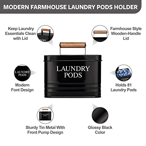 Calindiana Modern Farmhouse Metal Laundry Pods Holder with Lid - Space Saving Organization, Holds 81 Pods, Black - color: Black