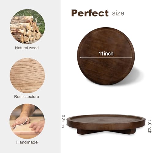 Round Decorative Tray Wood Bathroom Counter Organizer Farmhouse Kitchen Decor Wooden Riser for Soap Dish, Perfume, Candle, Sponge, 11" - Walnut - color: Walnut, size: 11"