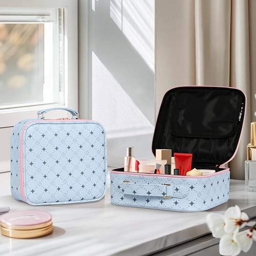 M Y U R E N Travel Makeup Bag,Waterproof Cosmetic Organizer, Adjustable Dividers,Portability Cosmetic Train Case,Makeup organizer,Gift for Women,Girls Gift (Blue+Pink) - color: Blue+Pink