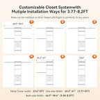 Metal Closet System, 4FT-8FT Closet Organizer System with 4 Expandable Hanging Rods and Metal Tower,79"H Walk in Closet System with 2 Drawers and Shelving,Built in Closet,Wall Mount,White