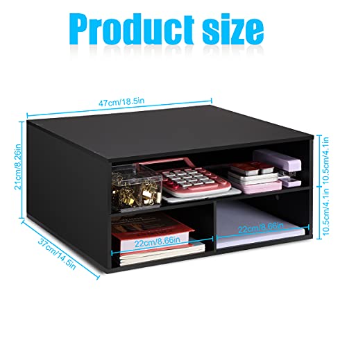 EMERIT Printer Stand for Desk - 2 Tier Desktop Printer Stand with Paper Storage, Printer Riser Organizer for Home Office, Holds up to 30 lbs, Black - color: Black, size: Large