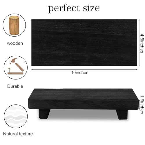 zoocatia Small Wood Tray Pedestal Stand Farmhouse Bathroom Decor Decorative Wooden Riser Kitchen Soap Dish Holder for Vanity, Counter, Sink, 10" x 4.5" - Black - color: Black, size: 10" x 4.5" x 1.6"